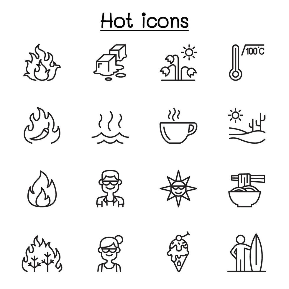 conjunto de iconos de líneas vectoriales relacionadas con el calor. vector