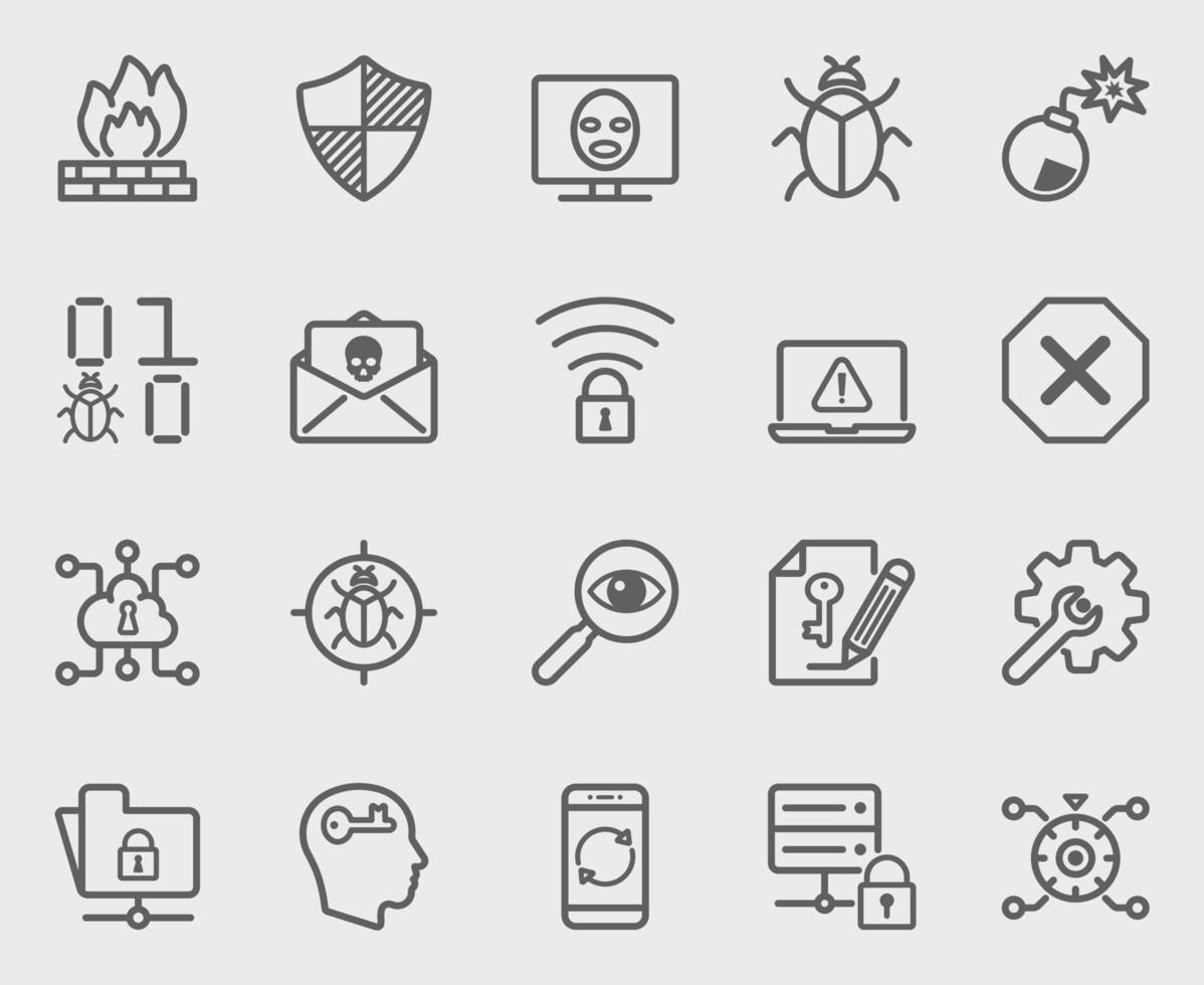 Internet security line icons set vector