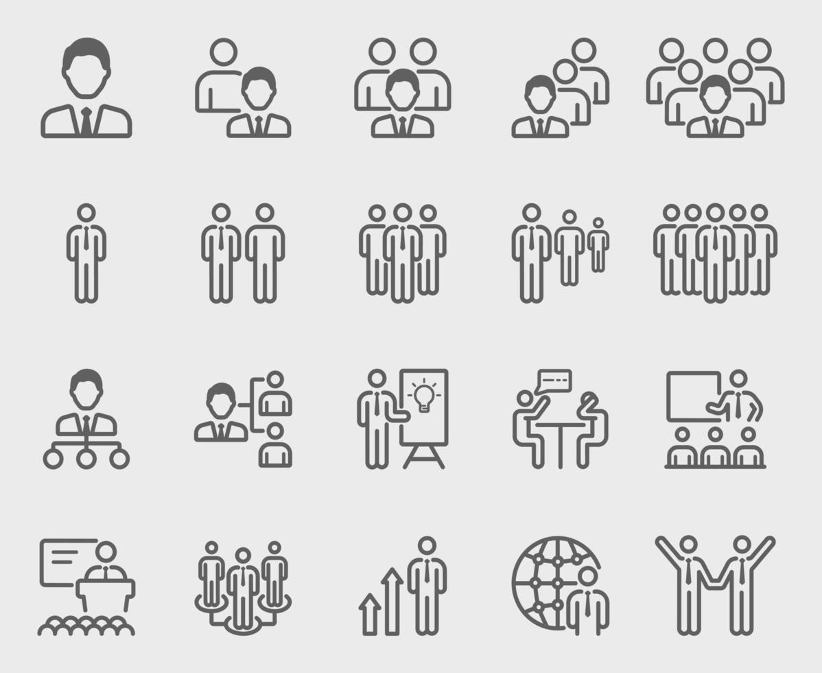 Leadership with team line icons set vector
