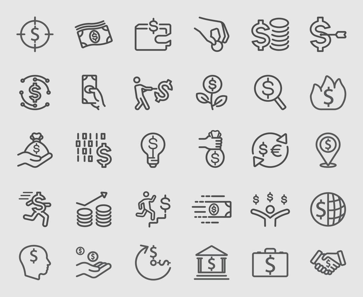 Money line icons set vector