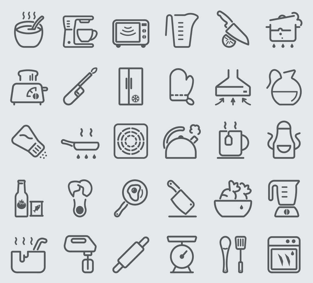 Kitchen Utensils and cooking line icons set vector