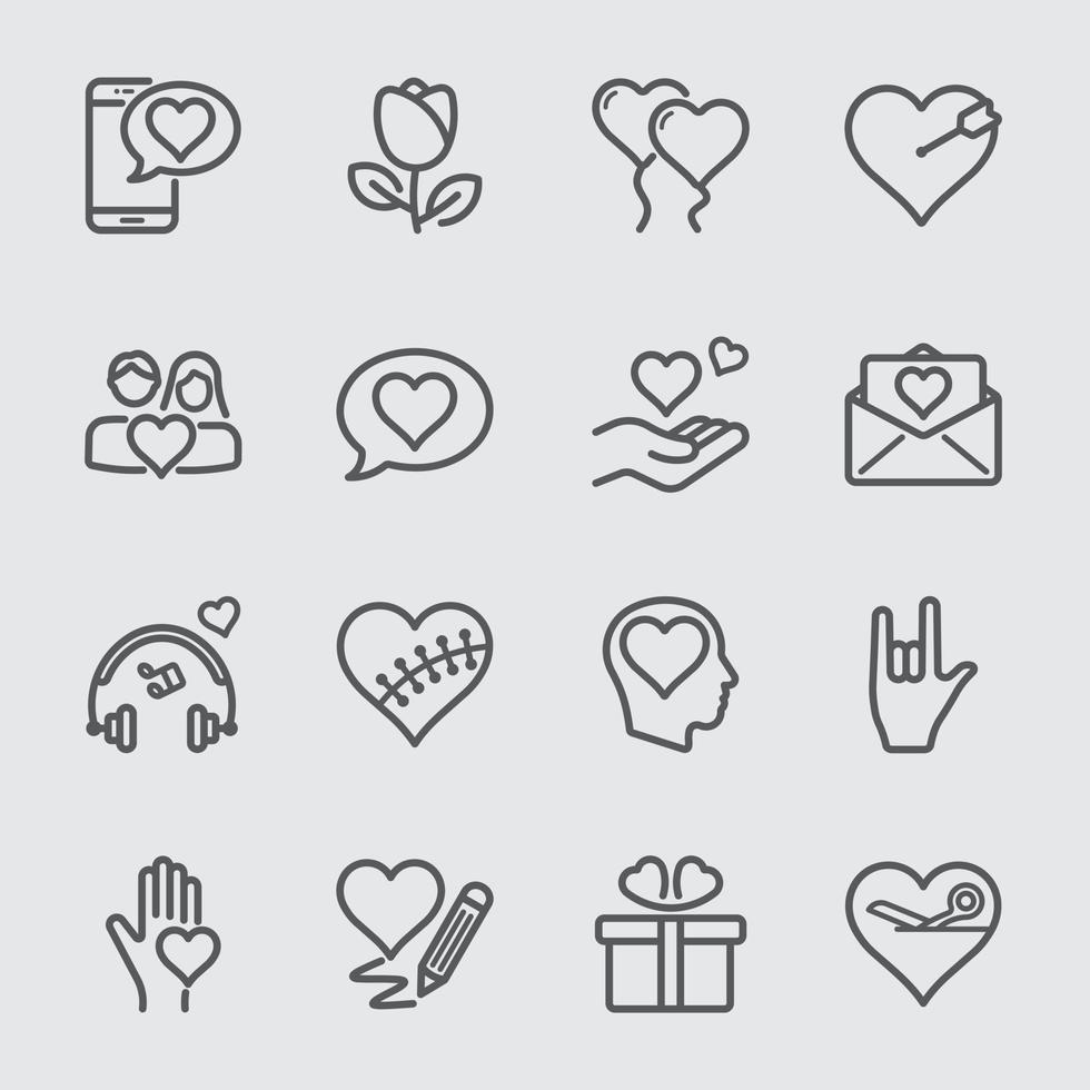 Love line icons set vector