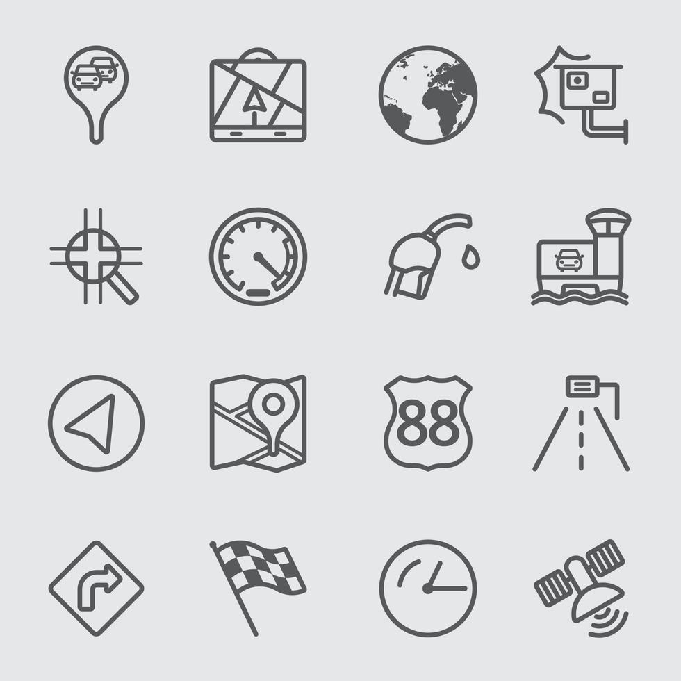conjunto de iconos de línea de navegación de mapa vector