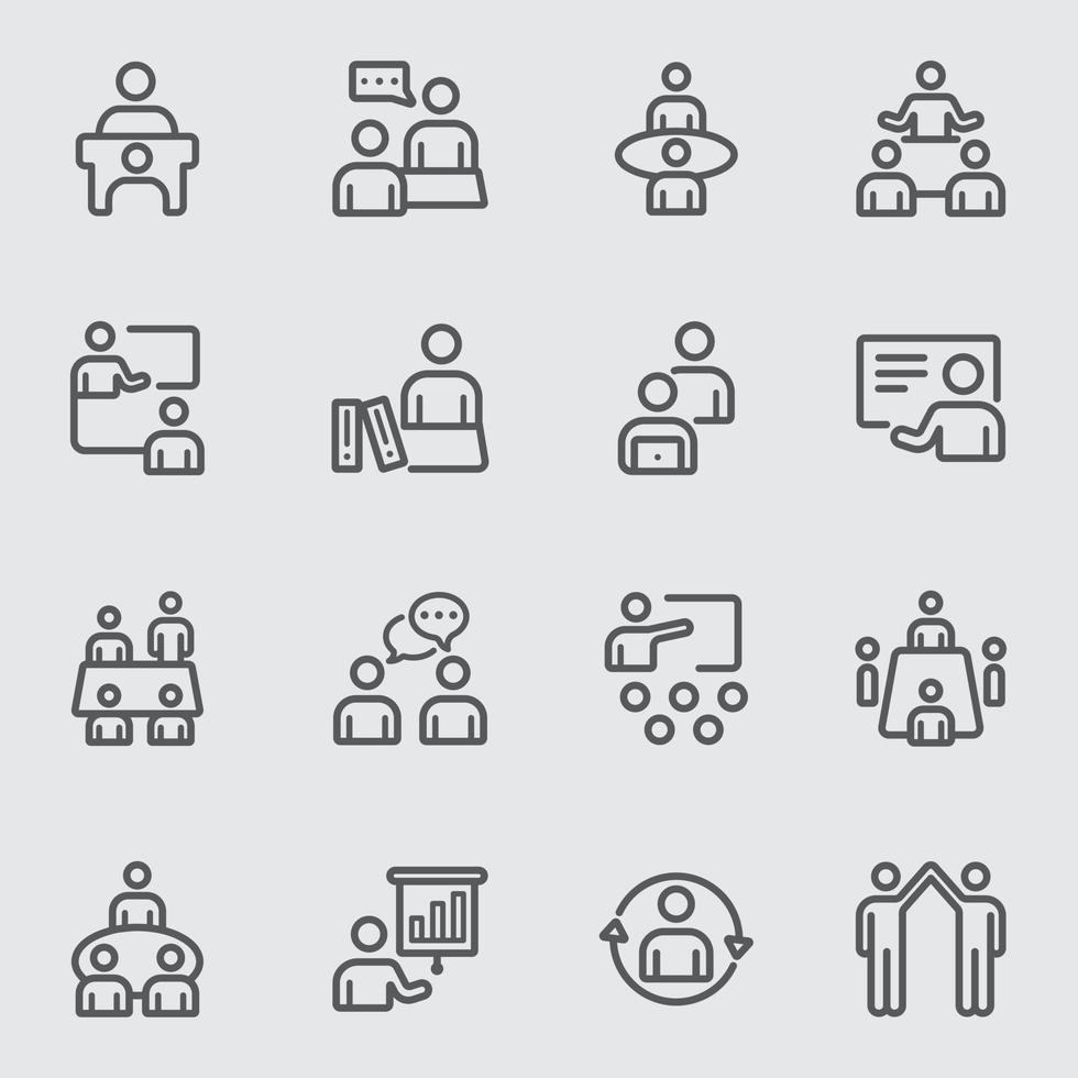 Meeting and Training line icons set vector