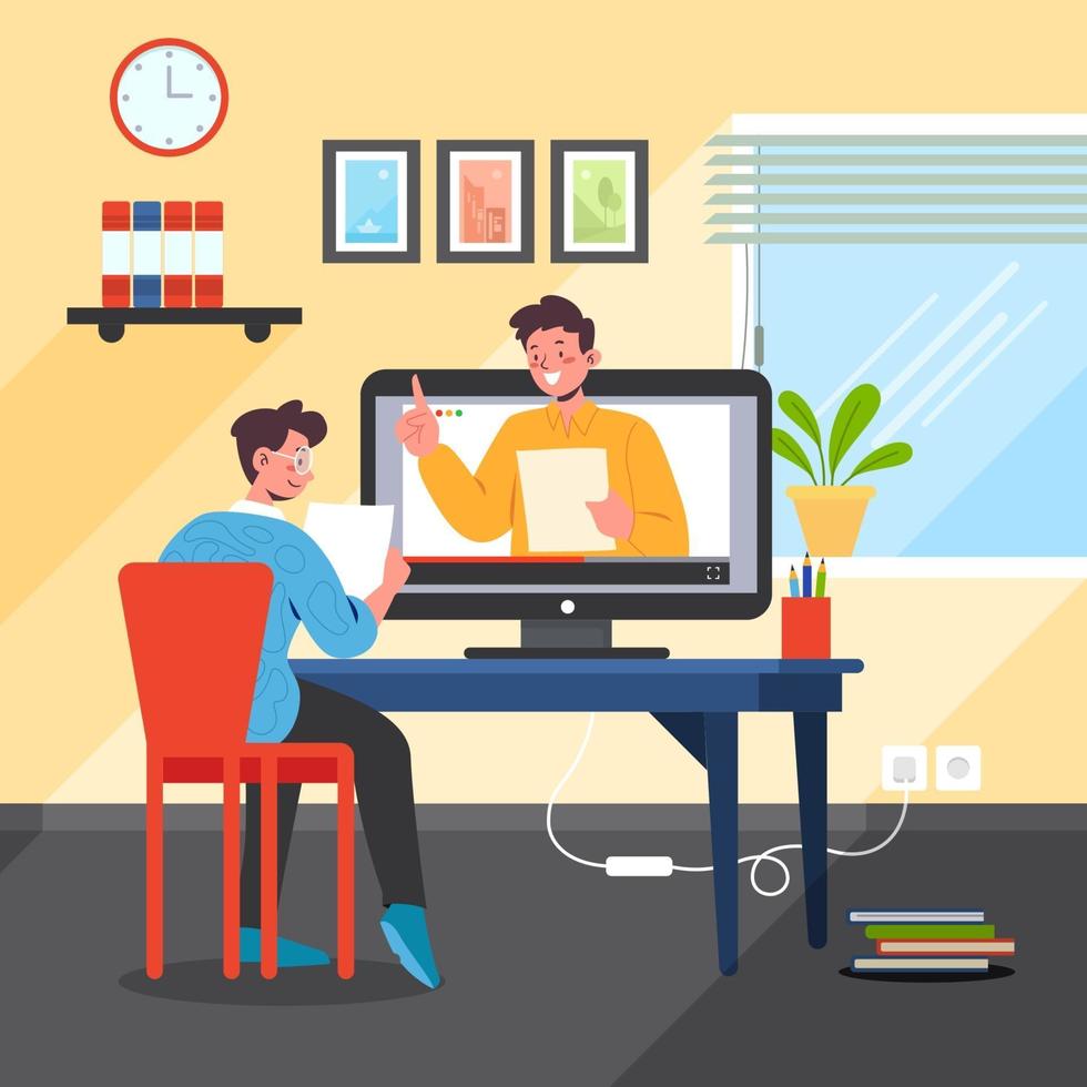 A Student Have an Online School at Home vector