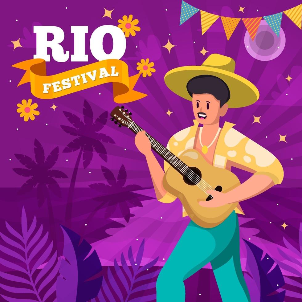 Man Playing Guitar in Rio Festival Event Concept vector