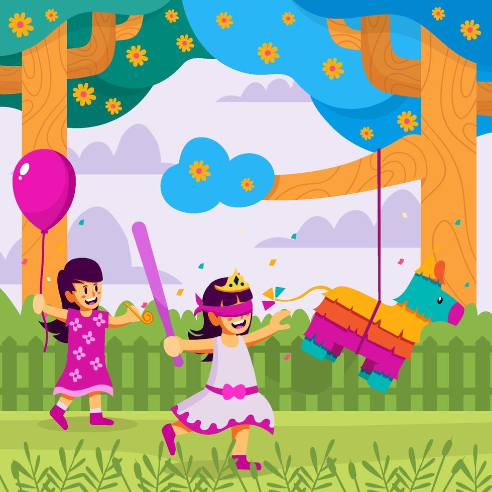 los niños juegan con piñata en cinco de mayo vector