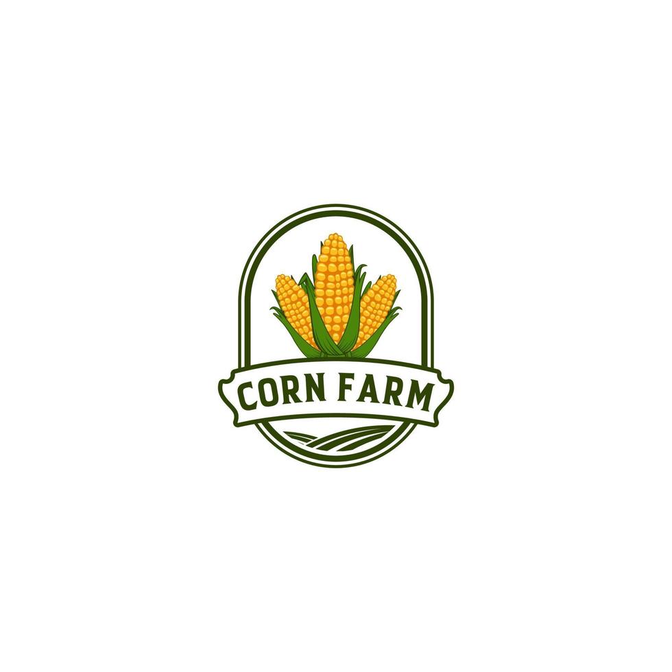 logotipo para granja de maíz con ilustración de maíz que aún parece fresca vector