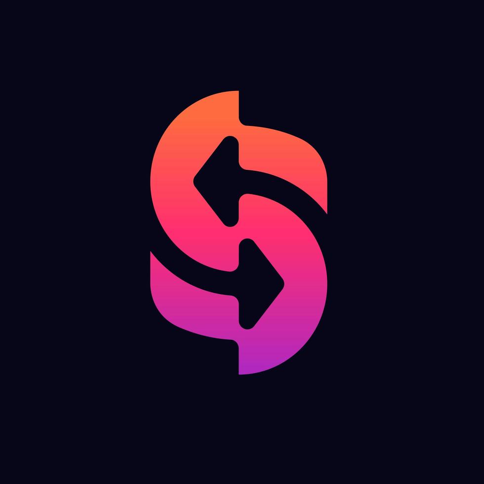 Letter S logo with arrow. Letter S logo template, moving letter S logo vector