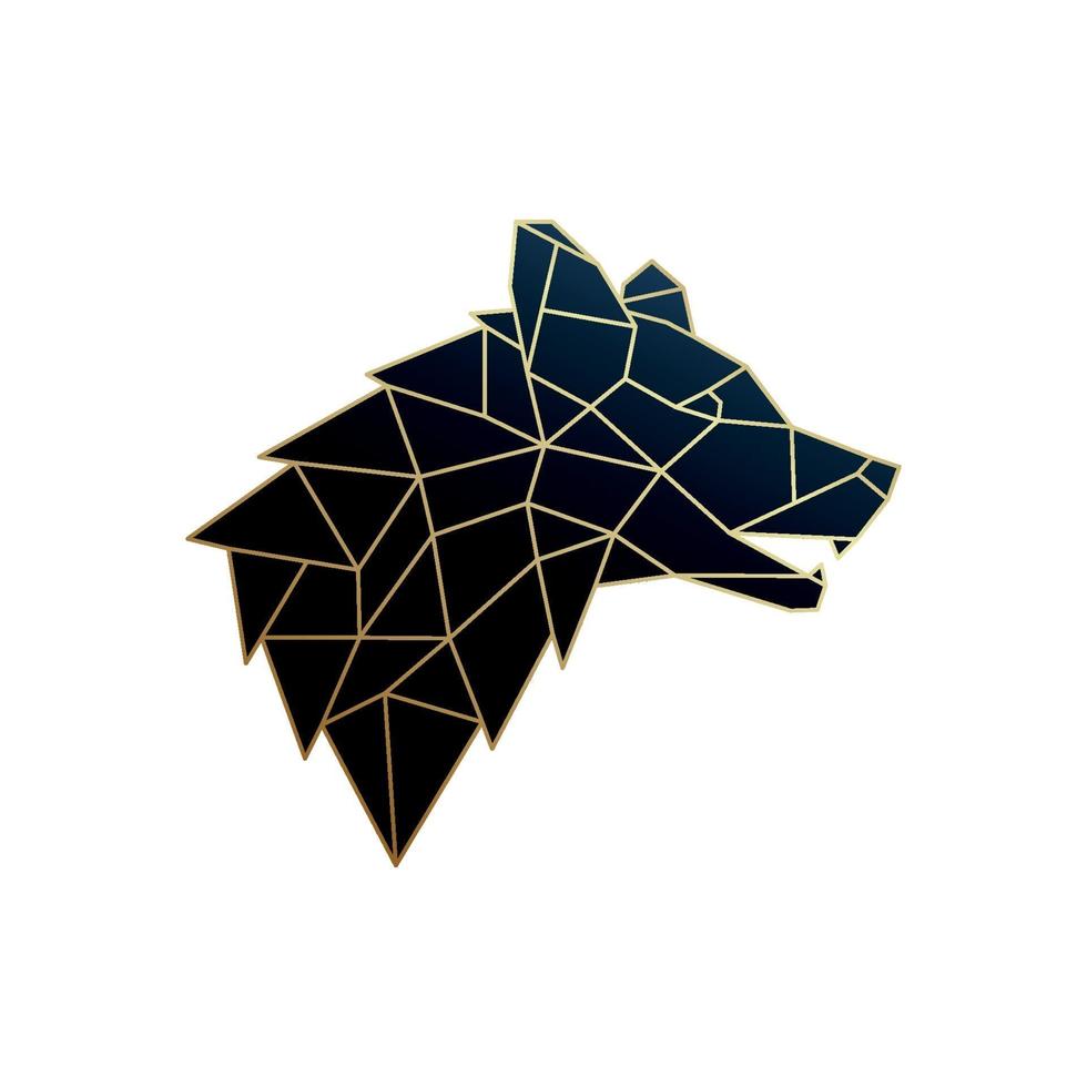 Golden Polygonal Wolf emblem isolated on white background. vector