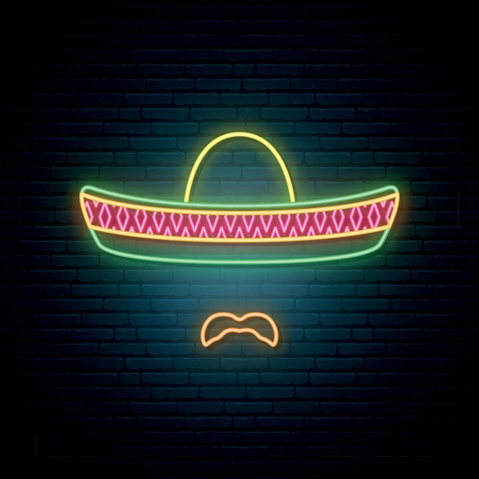 Mexican in national colorful sombrero and with mustache. vector