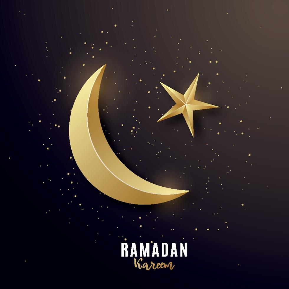 Golden 3d luxury crescent. Greeting banner on Ramadan Kareem. vector