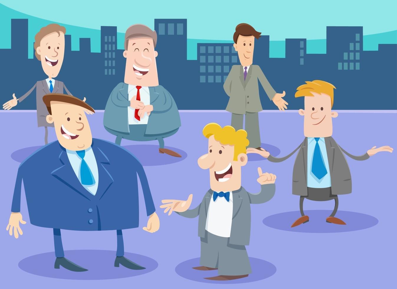 businessmen or men cartoon characters group in the city vector