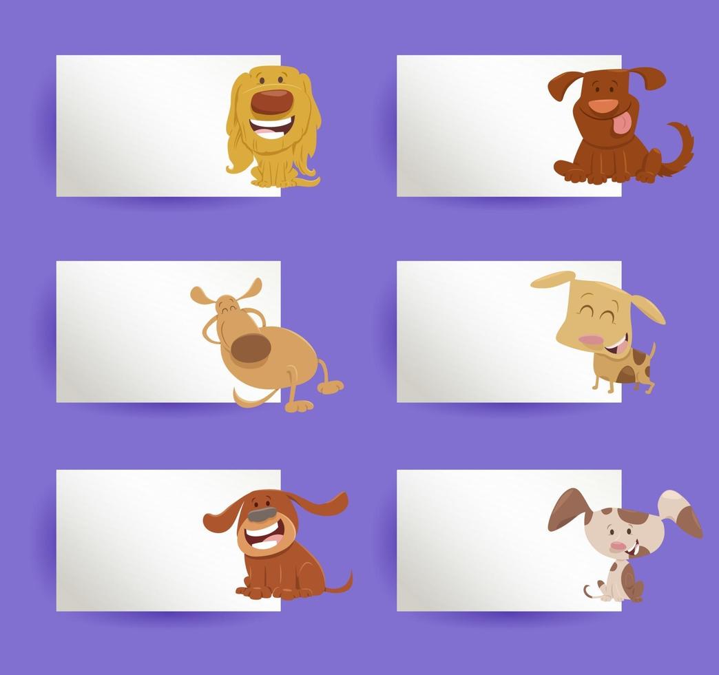 cards design set with cartoon dogs and puppies vector