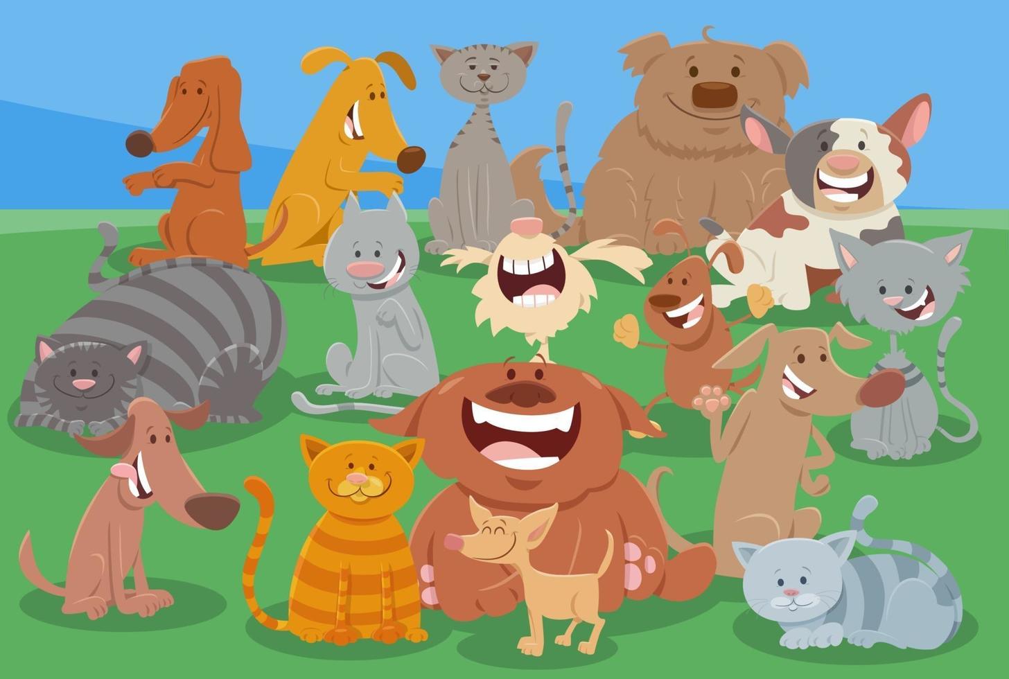 dibujos animados de perros y gatos grupo de personajes de animales divertidos vector