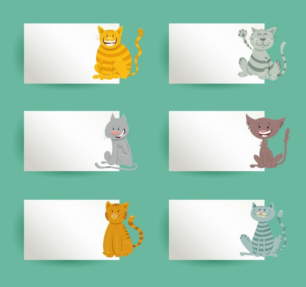 cards design set with cartoon cats and kittens vector