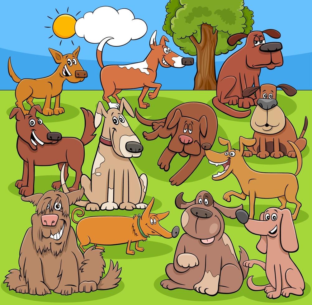 cartoon funny dogs and puppies comic characters group vector