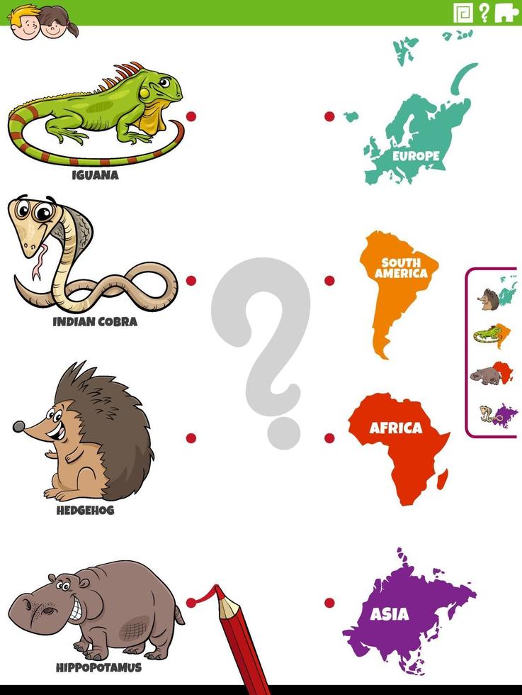 match animal species and continents educational game vector