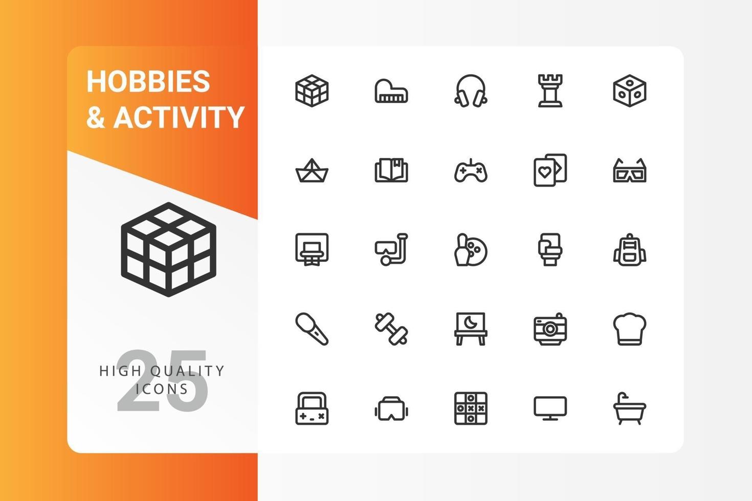 Hobbies And Activity icon pack isolated on white background. for your web site design, logo, app, UI. Vector graphics illustration and editable stroke. EPS 10.