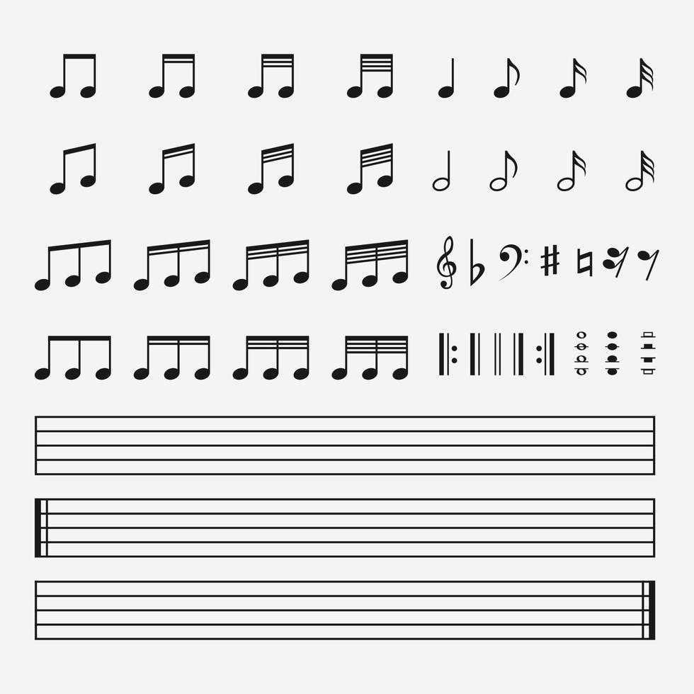 vector illustration of music note icons set