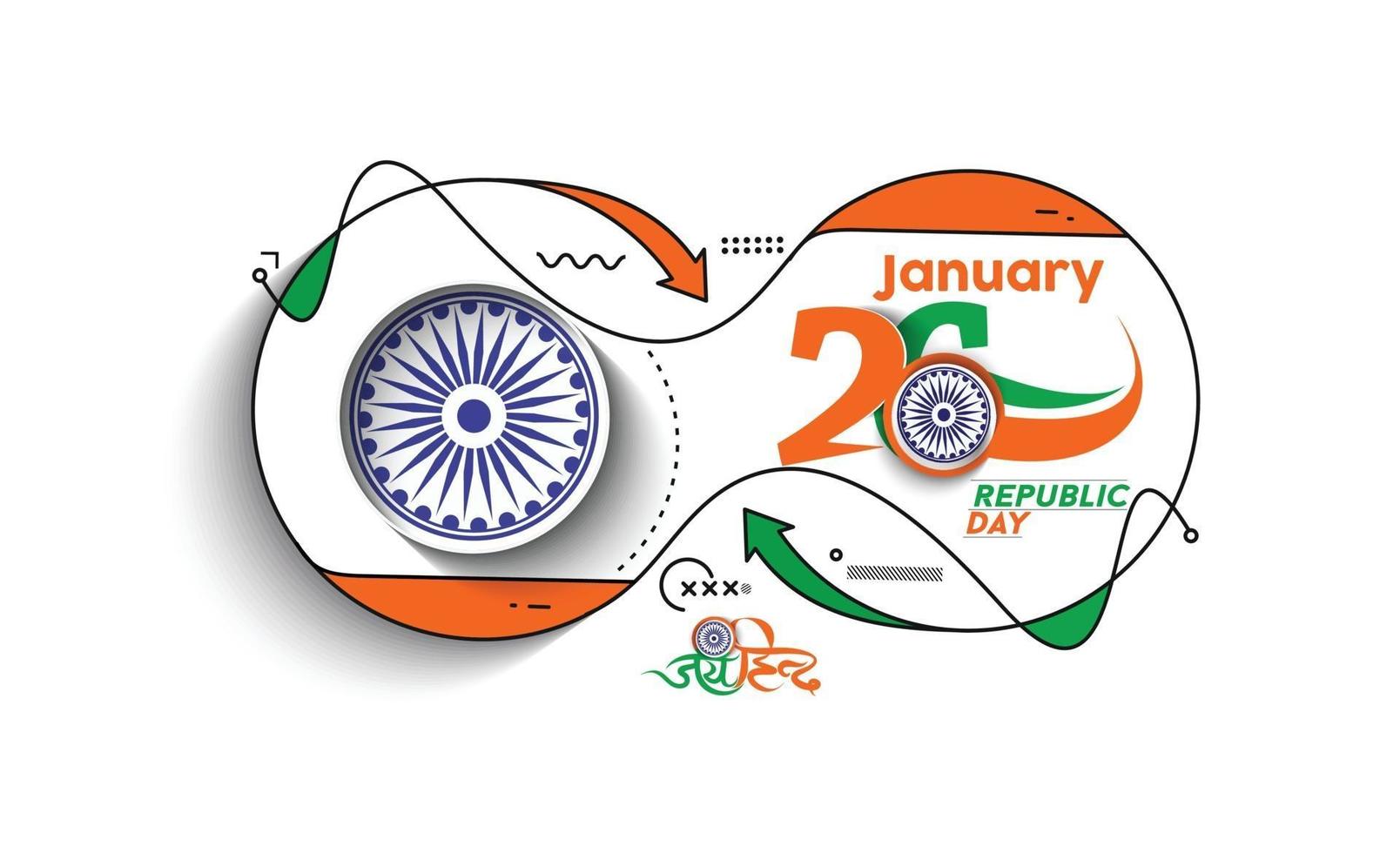 concepto del día de la república india con texto 26 de enero. diseño de ilustración de vector abstracto.