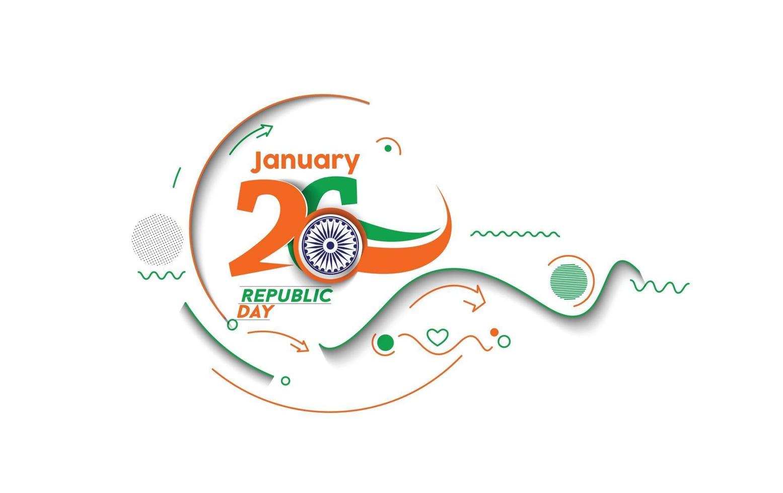 concepto del día de la república india con texto 26 de enero. diseño de ilustración de vector abstracto.