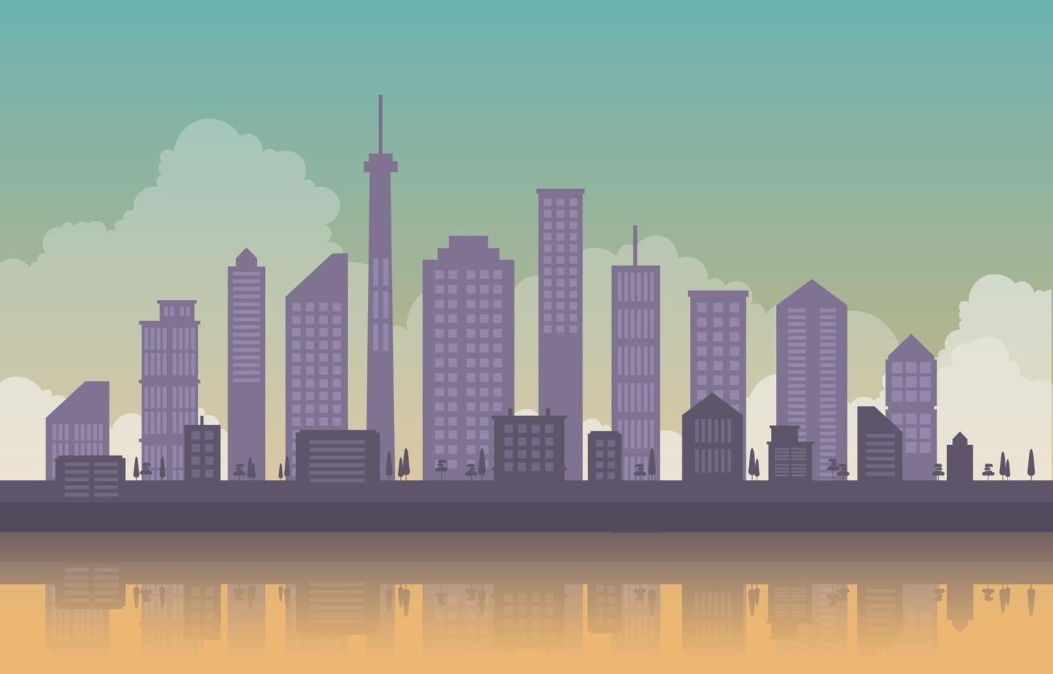 City Building Cityscape Skyline Water Reflection Business Illustration vector