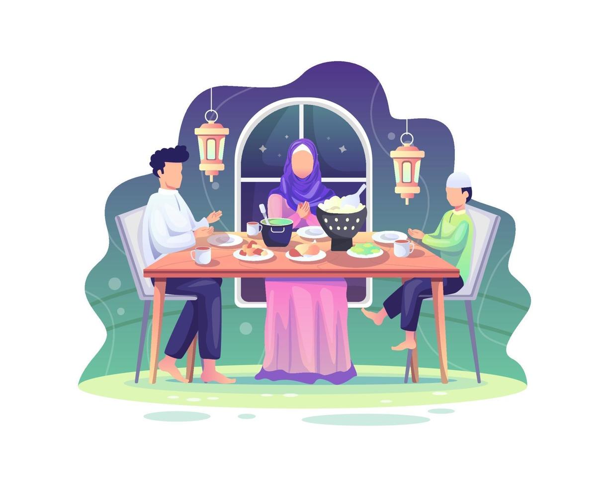 Ramadan Sahur and iftar party with Family During Ramadan Month, Eat Together With Muslim Family, Ramadan Fasting vector