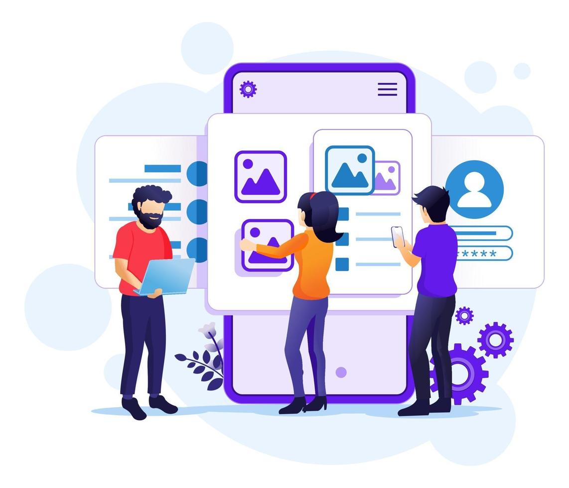 Creating an application design concept, people and content text place, UI UX design illustration vector