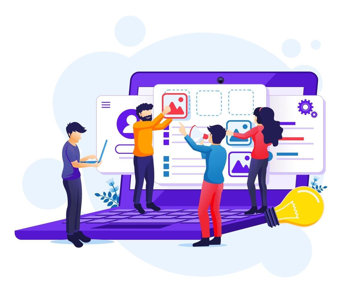 UI UX design concept, people creating an application design, content and text place illustration vector