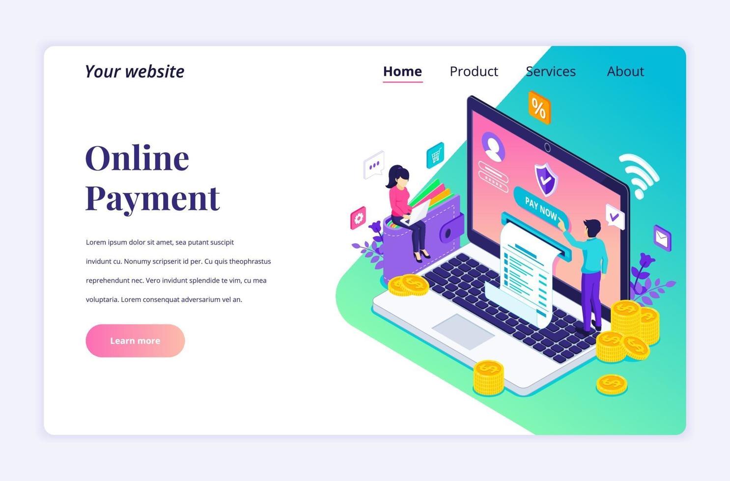 Modern flat isometric design concept of Online Payment, money transfer with characters for website and mobile website. Landing page template. vector illustration