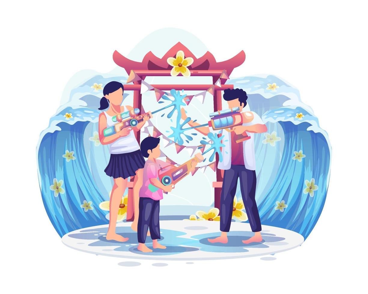 People playing water gun in Songkran festival, Thailand Traditional New Year's Day vector