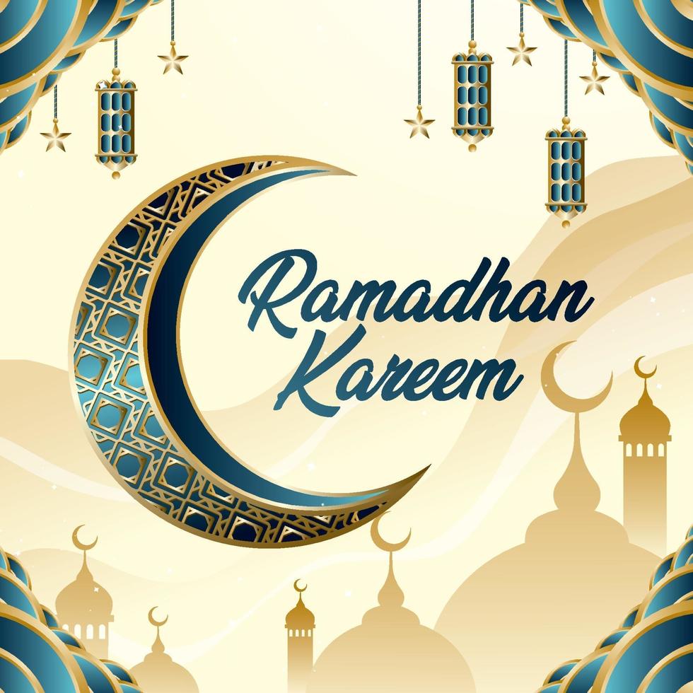 Ramadán Kareem con concepto de luna y linterna vector