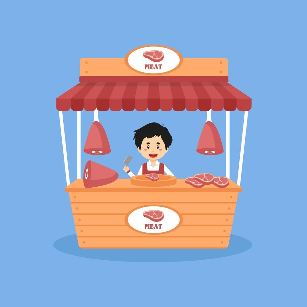 Salesman Sell Meat Booth Street vector