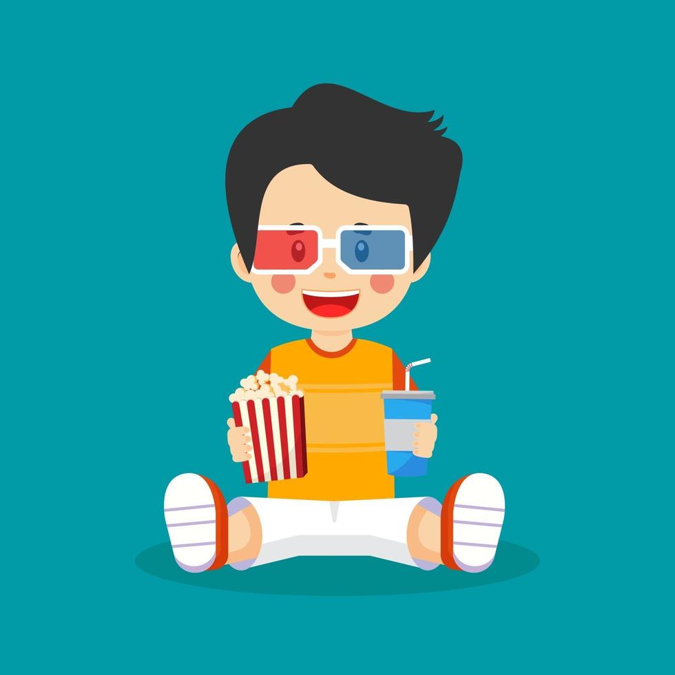 Cute Boy Holding Popcorn and Drink vector