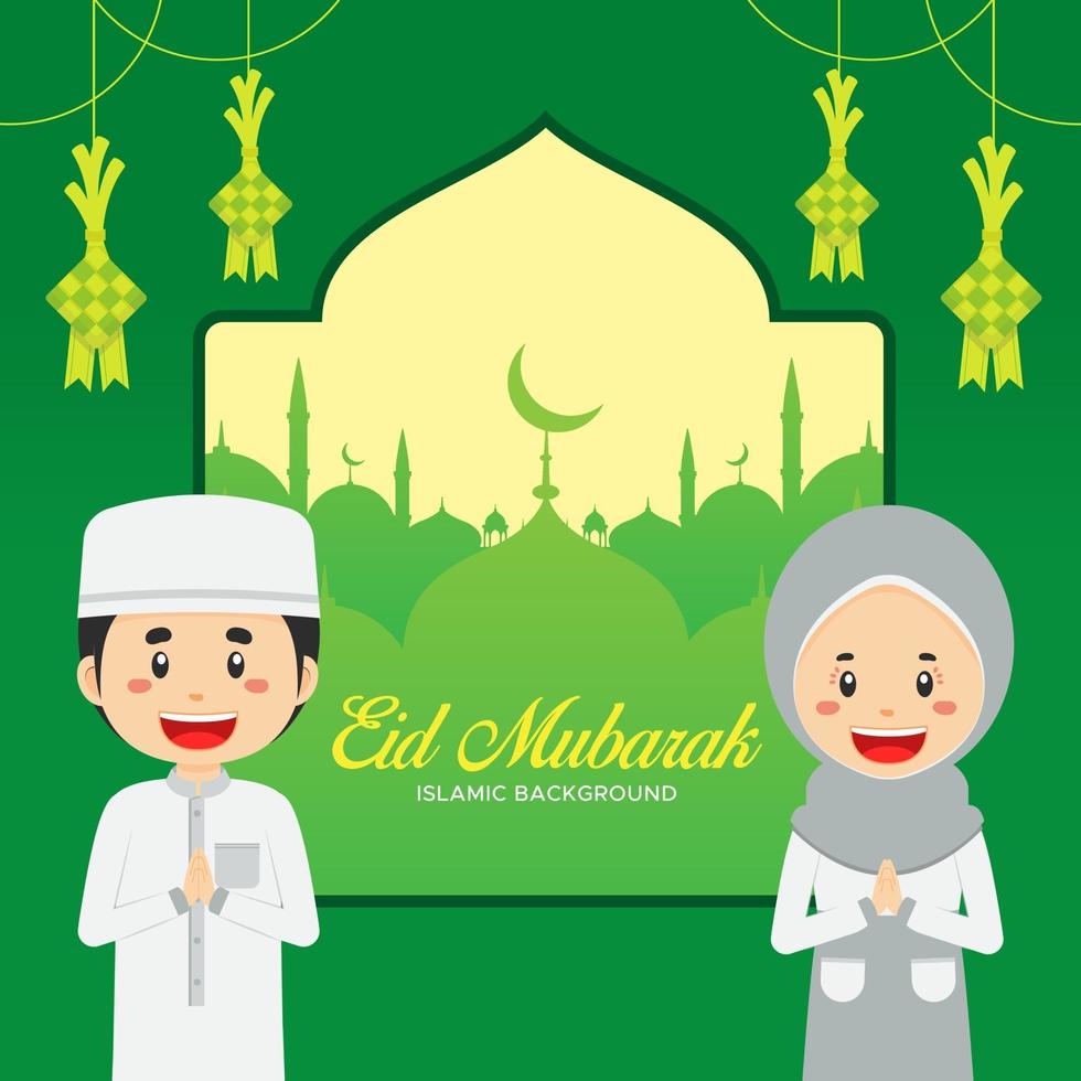 Eid Mubarak Greeting Background with Character vector