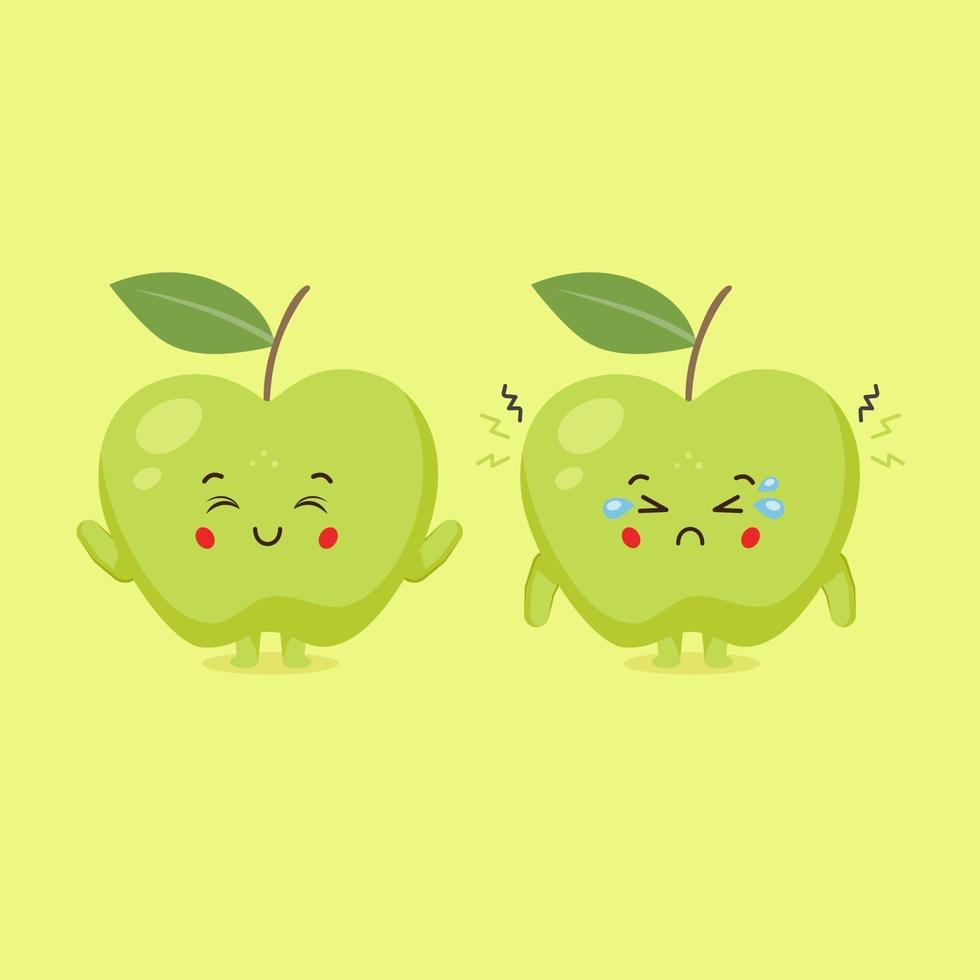 lindos personajes de manzana expresión feliz y triste vector