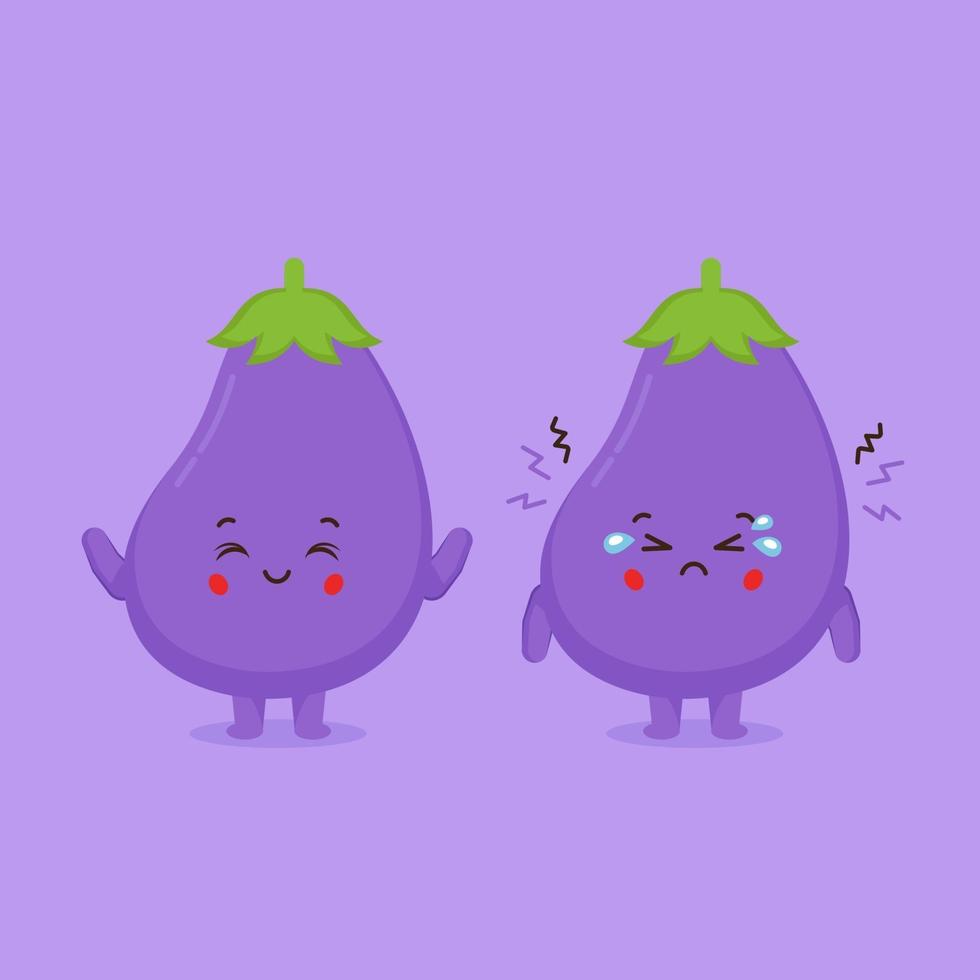 Cute Eggplant Characters Smiling and Sad vector