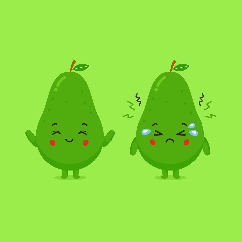 Cute Avocado Characters Happy and Sad Expression vector