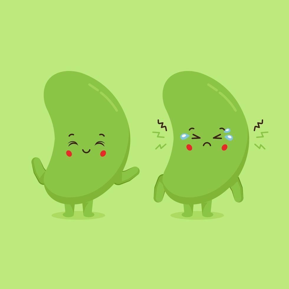 Cute Green Beans Characters Smiling and Sad vector