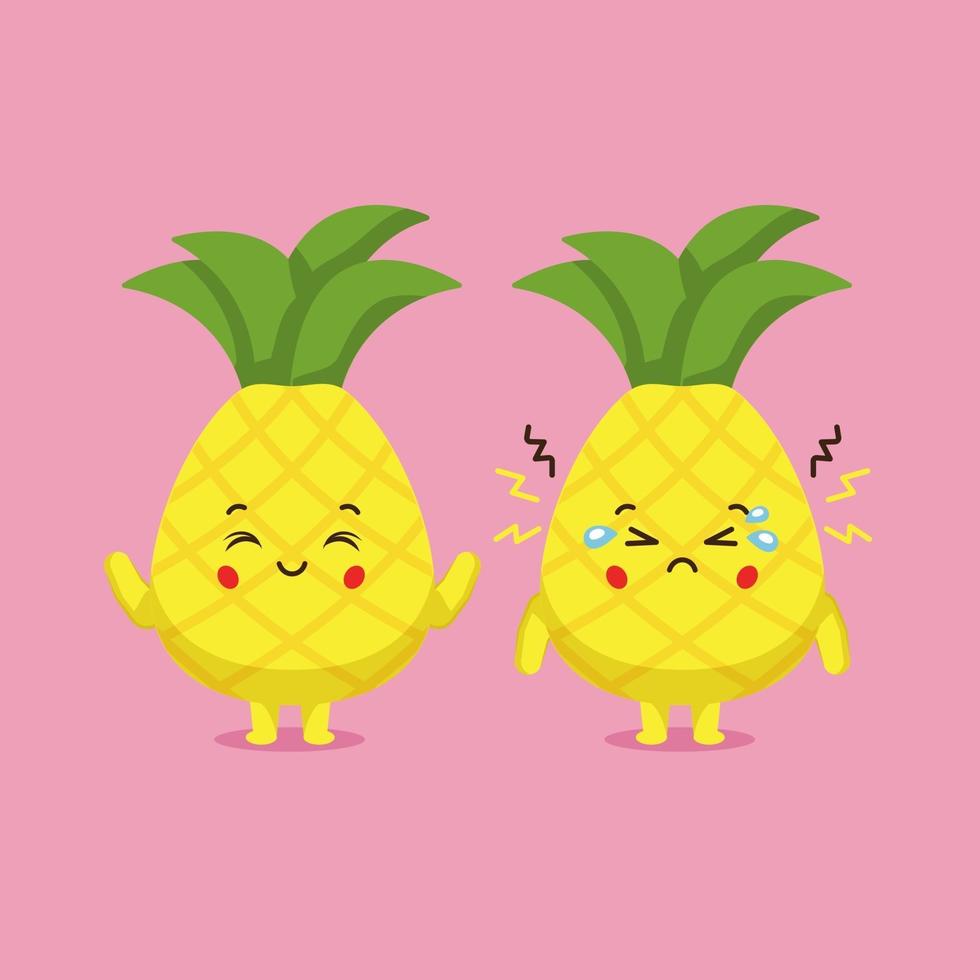 Cute Pineapple Characters Smiling and Sad vector