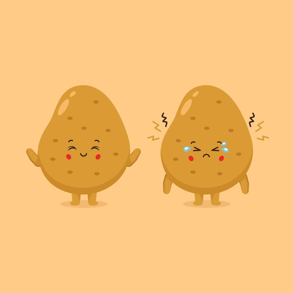 Cute Potato Characters Smiling and Sad vector