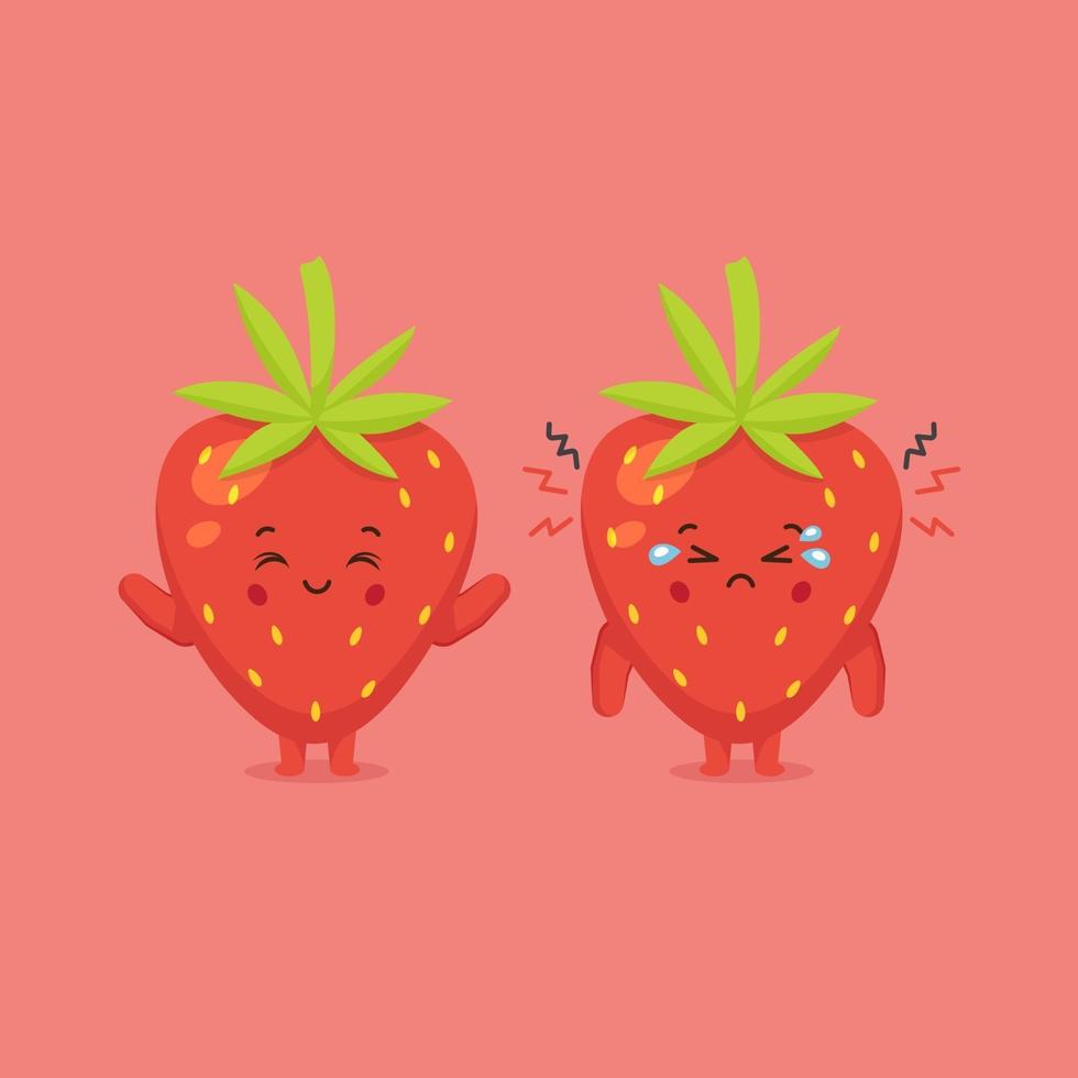 Cute Strawberry Characters Smiling and Sad vector