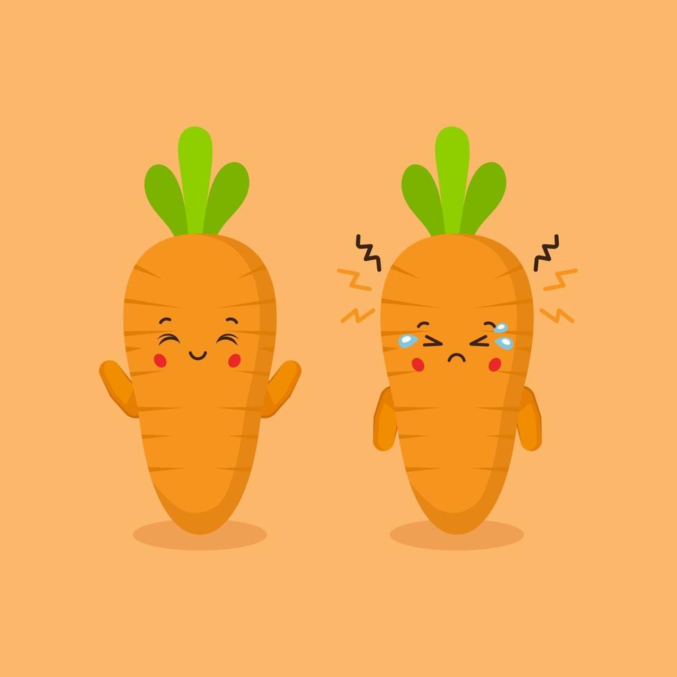 Cute Carrot Characters Smiling and Sad vector