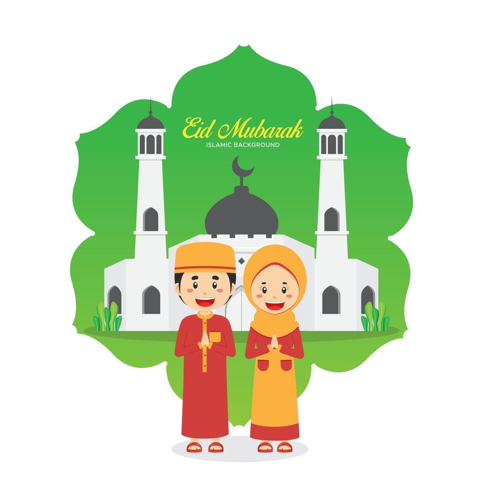 Eid Mubarak Greeting Background with Character vector