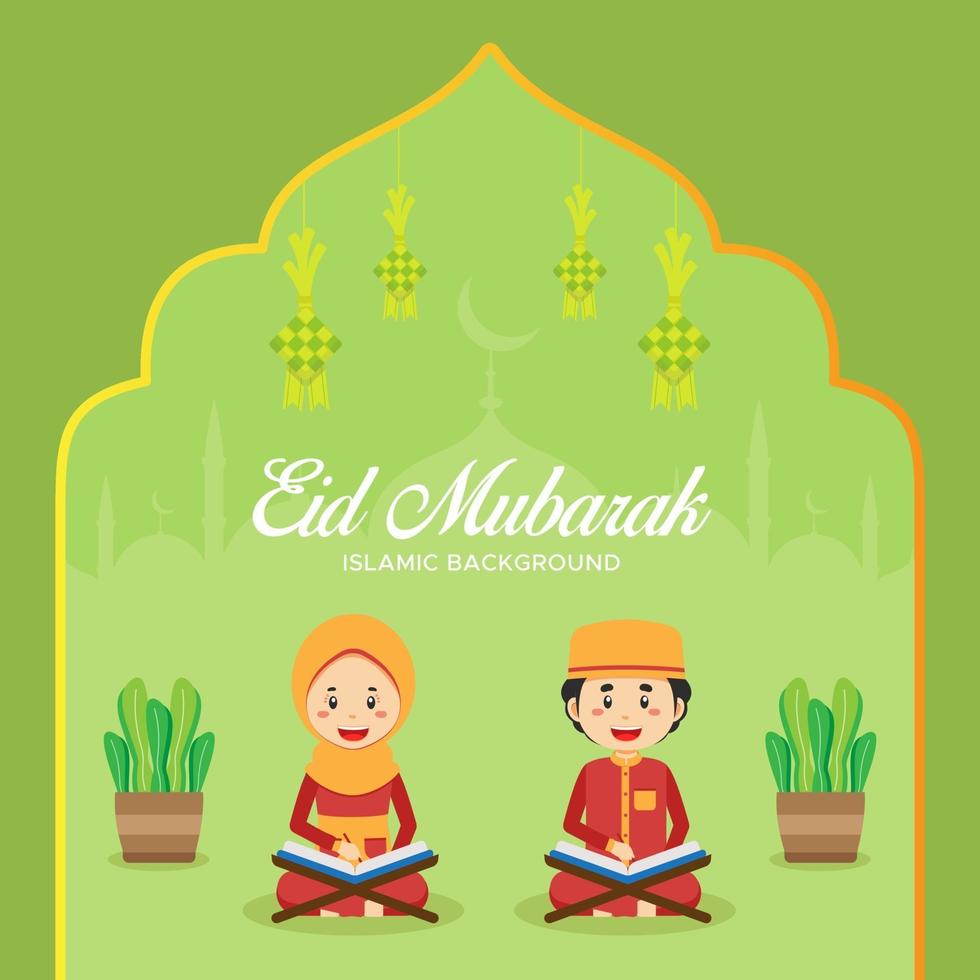 Eid Mubarak Greeting Background with Character vector