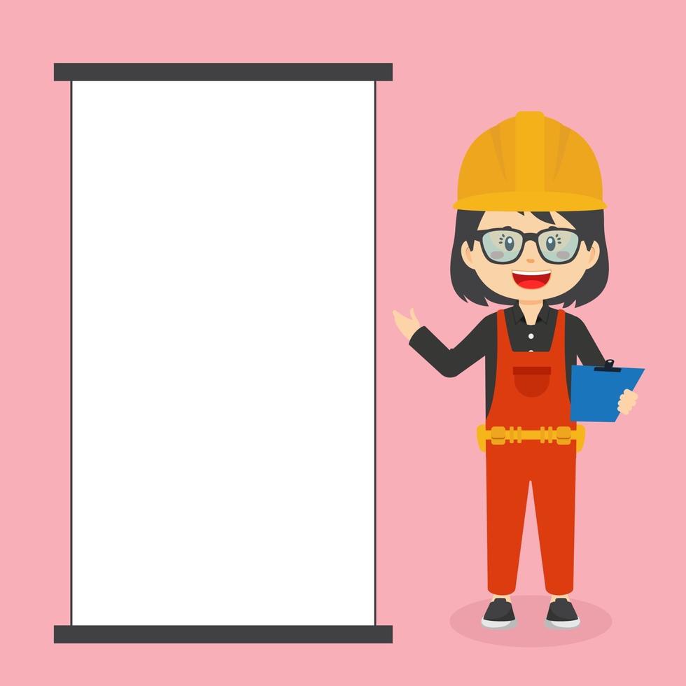 Construction Workers Character with Blank Board vector