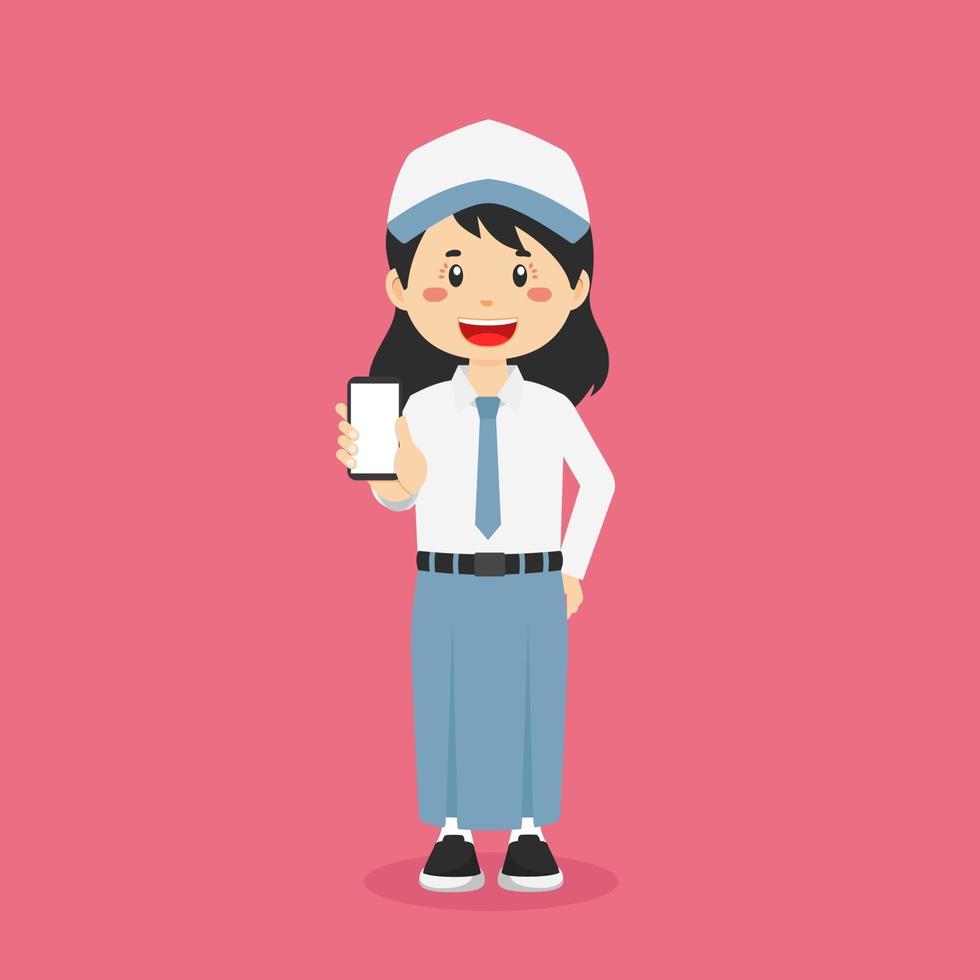 Indonesian Senior High School Character Hold The Phone vector