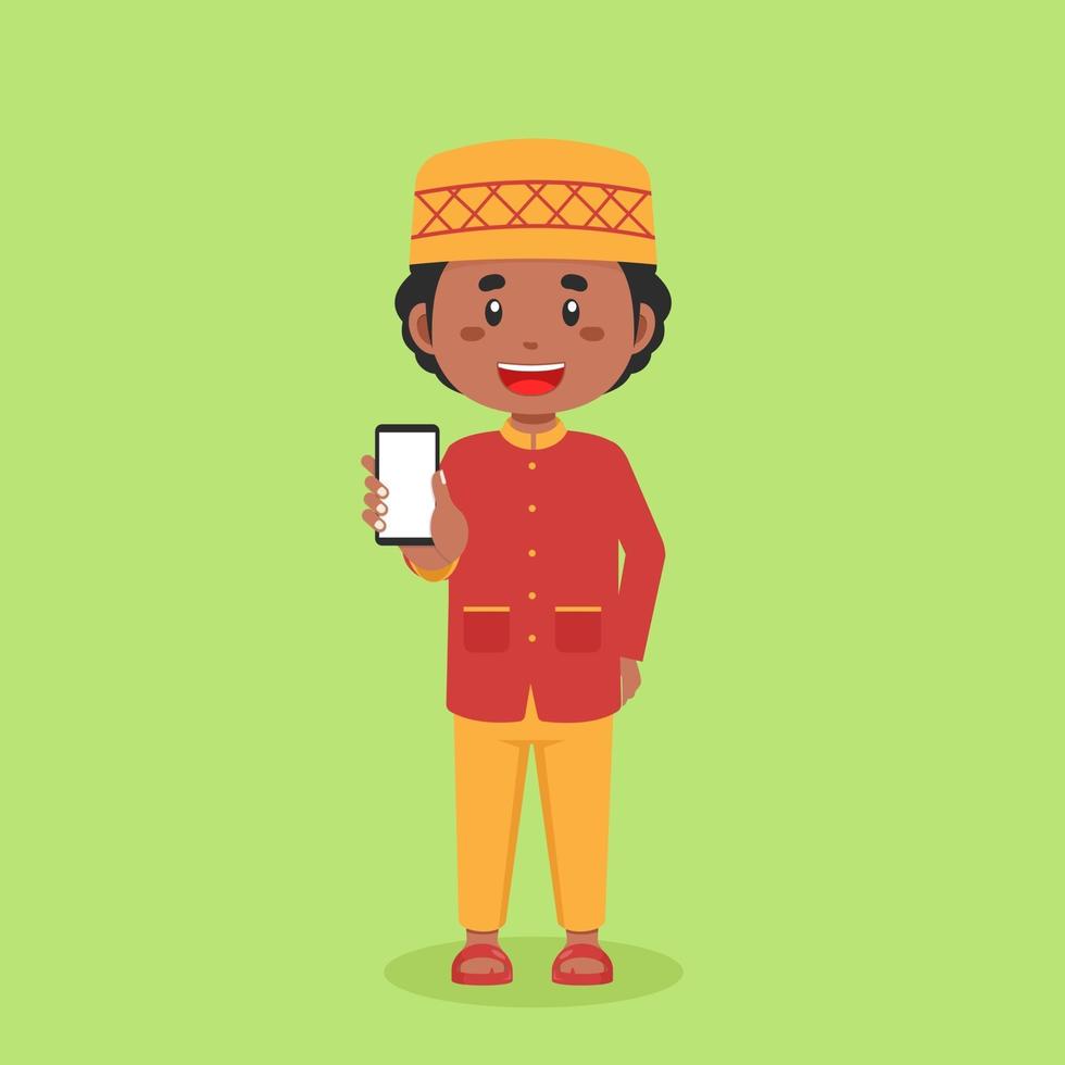 Muslim Character Hold The Phone vector