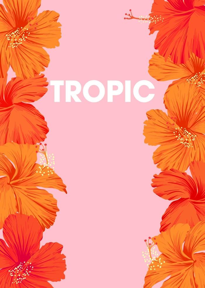 Bright orange hibiscus tropical background with space for text vector
